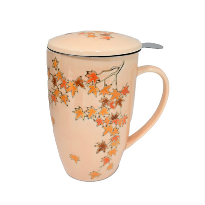 Momiji Maple Leaves Design 15oz Tea Mugs with Lid and Infuser