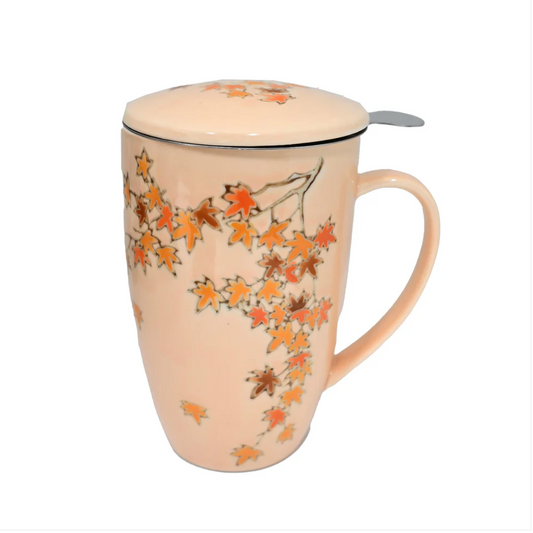 Momiji Maple Leaves Design 15oz Tea Mugs with Lid and Infuser