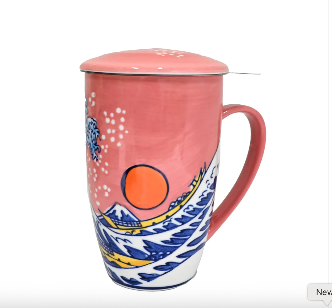 Sunset Wave Design 15oz Tea Mugs with Lid and Infuser