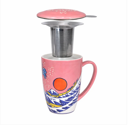 Sunset Wave Design 15oz Tea Mugs with Lid and Infuser