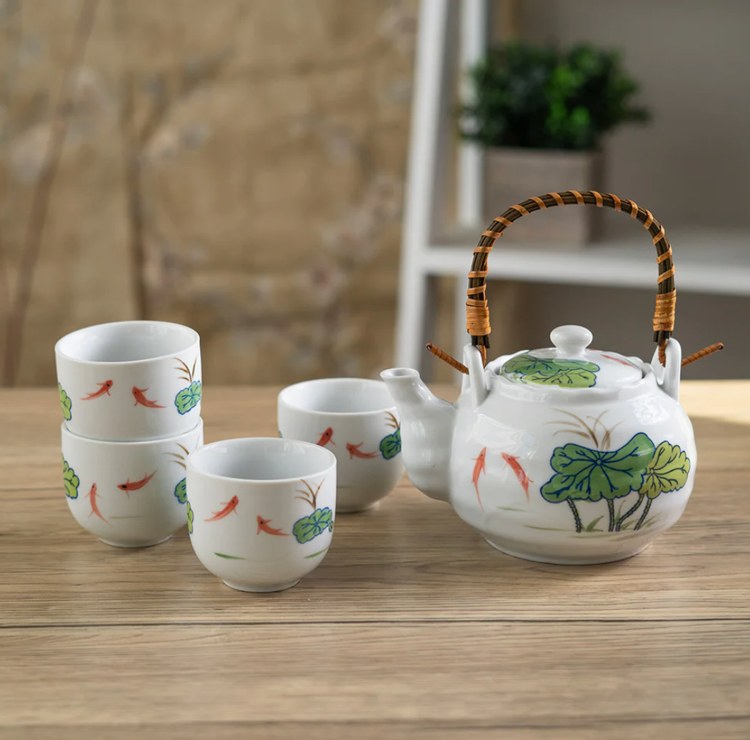 Koi Lotus Tea Set 22oz Tea Pot with 4 Cups by Urban Tokyo