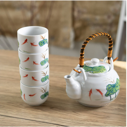 Koi Lotus Tea Set 22oz Tea Pot with 4 Cups by Urban Tokyo