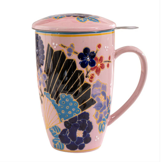 Japanese Festival Fan Design 15oz Tea Mugs with Lid and Infuser by Urban Tokyo