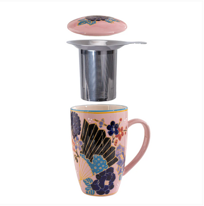 Japanese Festival Fan Design 15oz Tea Mugs with Lid and Infuser by Urban Tokyo