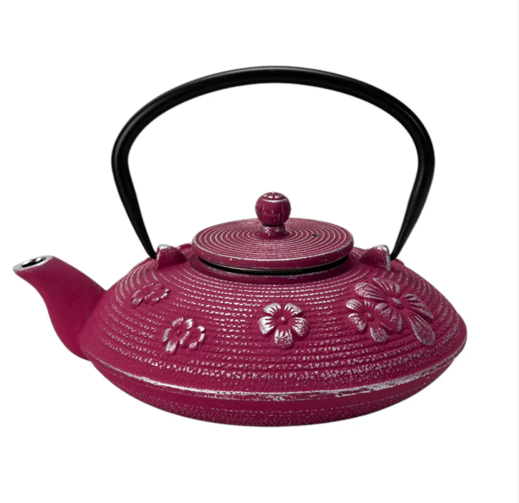 Magenta Ume Plum Blossoms 27oz Cast Iron Tea Pot by Urban tokyo