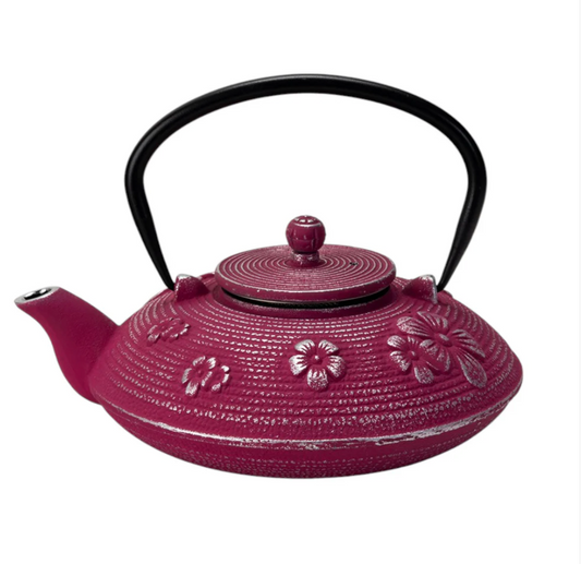 Magenta Ume Plum Blossoms 27oz Cast Iron Tea Pot by Urban tokyo
