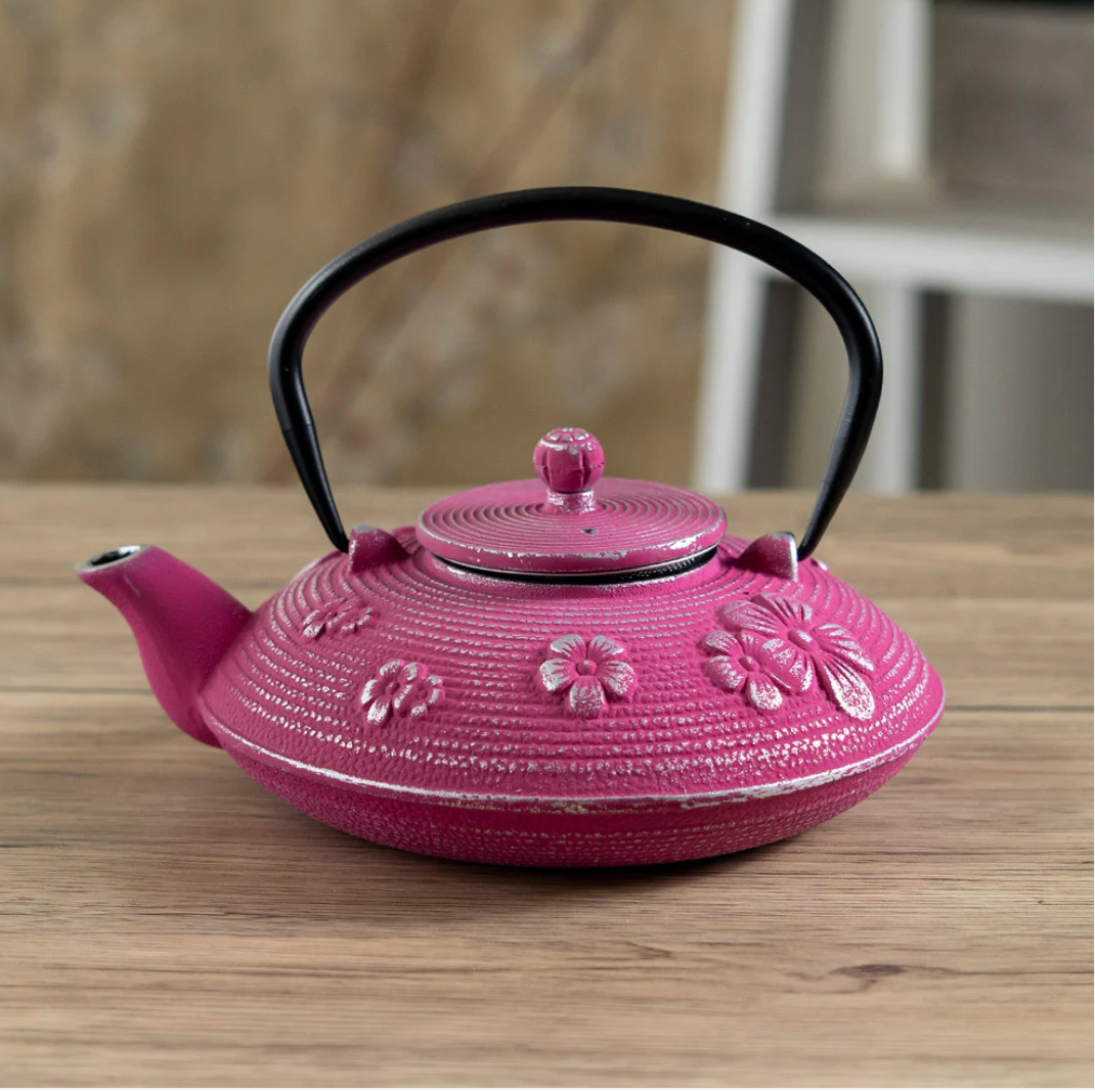 Magenta Ume Plum Blossoms 27oz Cast Iron Tea Pot by Urban tokyo