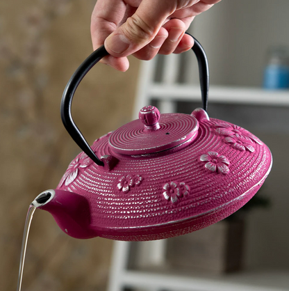Magenta Ume Plum Blossoms 27oz Cast Iron Tea Pot by Urban tokyo