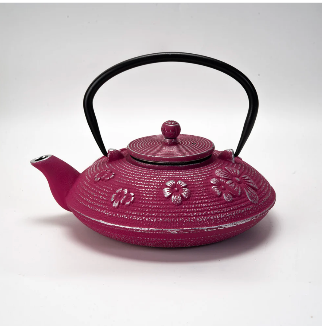 Magenta Ume Plum Blossoms 27oz Cast Iron Tea Pot by Urban tokyo