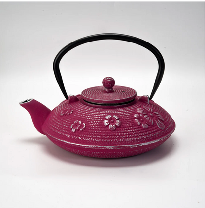 Magenta Ume Plum Blossoms 27oz Cast Iron Tea Pot by Urban tokyo