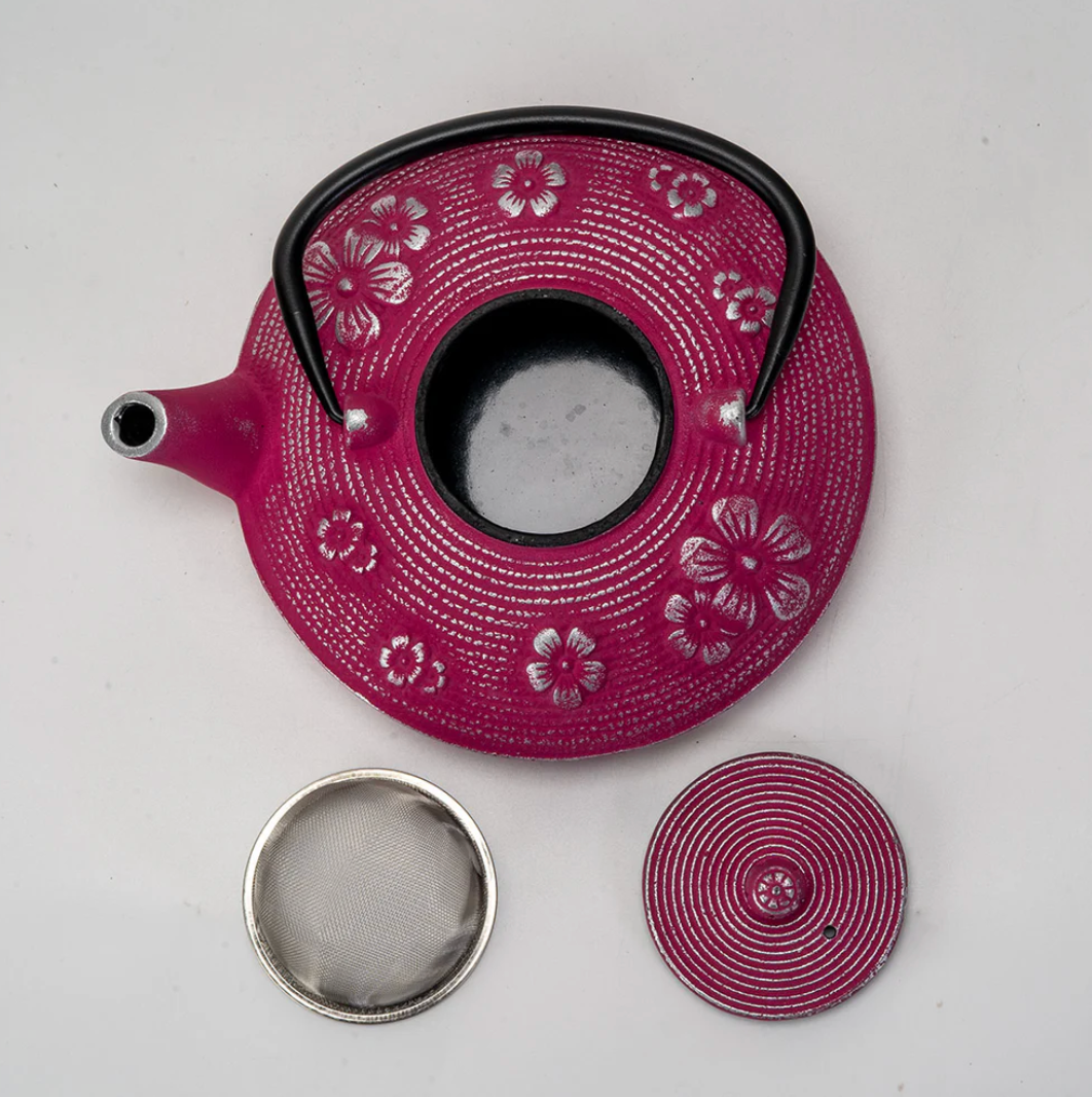 Magenta Ume Plum Blossoms 27oz Cast Iron Tea Pot by Urban tokyo