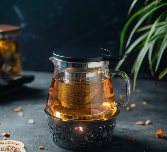 Teaset Kit 500ml Glass Teapot with Removable Infuser and Teawarmer-Medium by 01Living