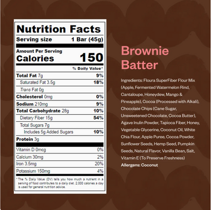 Brownie Batter Fiber Snack Bar by Floura