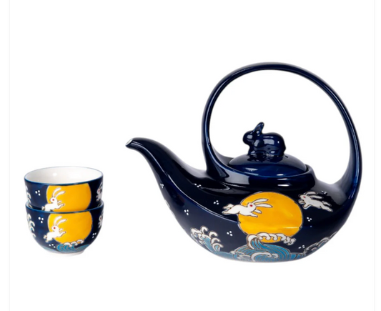 Moon Rabbit Porcelain Tea Set 22oz Tea Pot with 2 Cups by Urban Tokyo