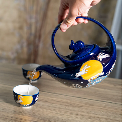 Moon Rabbit Porcelain Tea Set 22oz Tea Pot with 2 Cups by Urban Tokyo