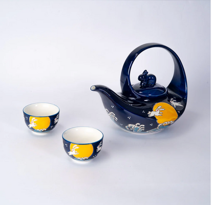 Moon Rabbit Porcelain Tea Set 22oz Tea Pot with 2 Cups by Urban Tokyo