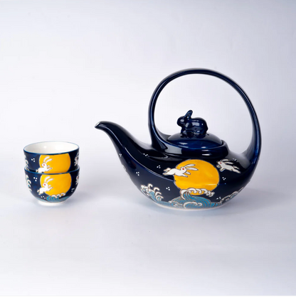 Moon Rabbit Porcelain Tea Set 22oz Tea Pot with 2 Cups by Urban Tokyo