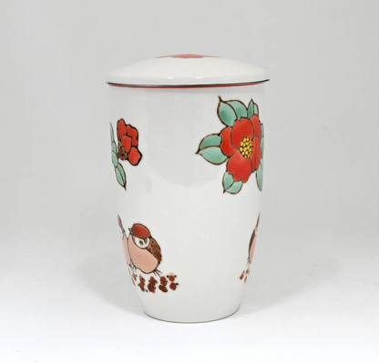 Twin Sparrows Tsubaki Camellia Design 15oz Tea Mugs with Lid and Infuser by Urban Tokyo