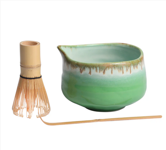 Porcelain Latte Matcha Set With 20oz Bowl with Whisk and Scoop-Green by Urban Tokyo