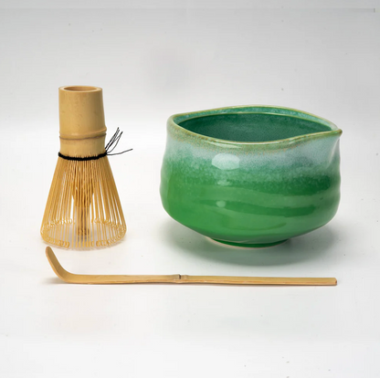 Porcelain Latte Matcha Set With 20oz Bowl with Whisk and Scoop-Green by Urban Tokyo