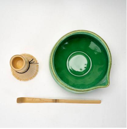 Porcelain Latte Matcha Set With 20oz Bowl with Whisk and Scoop-Green by Urban Tokyo
