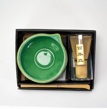 Porcelain Latte Matcha Set With 20oz Bowl with Whisk and Scoop-Green by Urban Tokyo