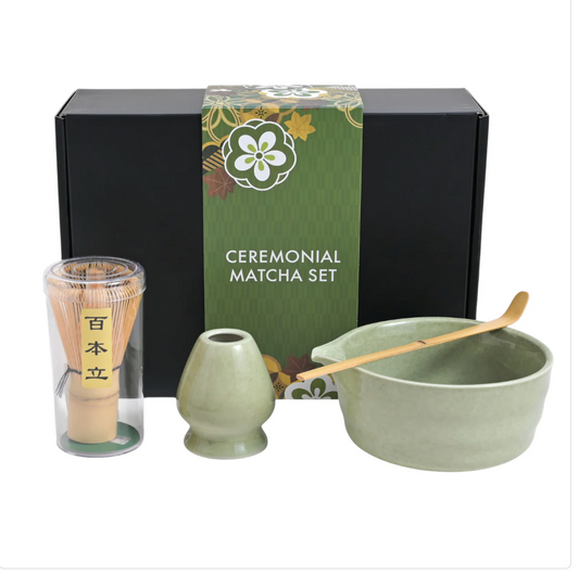 4 Piece Ceremonial Matcha Bowl Whisk Stand and Scoop Set by Urban Tokyo