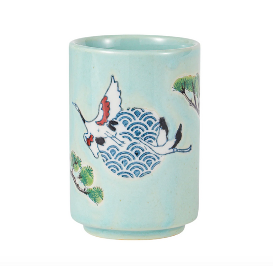 Japanese Crane Yunomi Style Tea Cup Reactive Glaze 10 fl oz by Urban Tokyo
