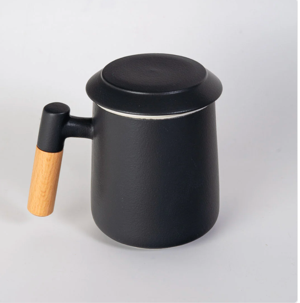 15oz Wood Handle Tea Mugs with Lid and Infuser for Loose Leaf Tea