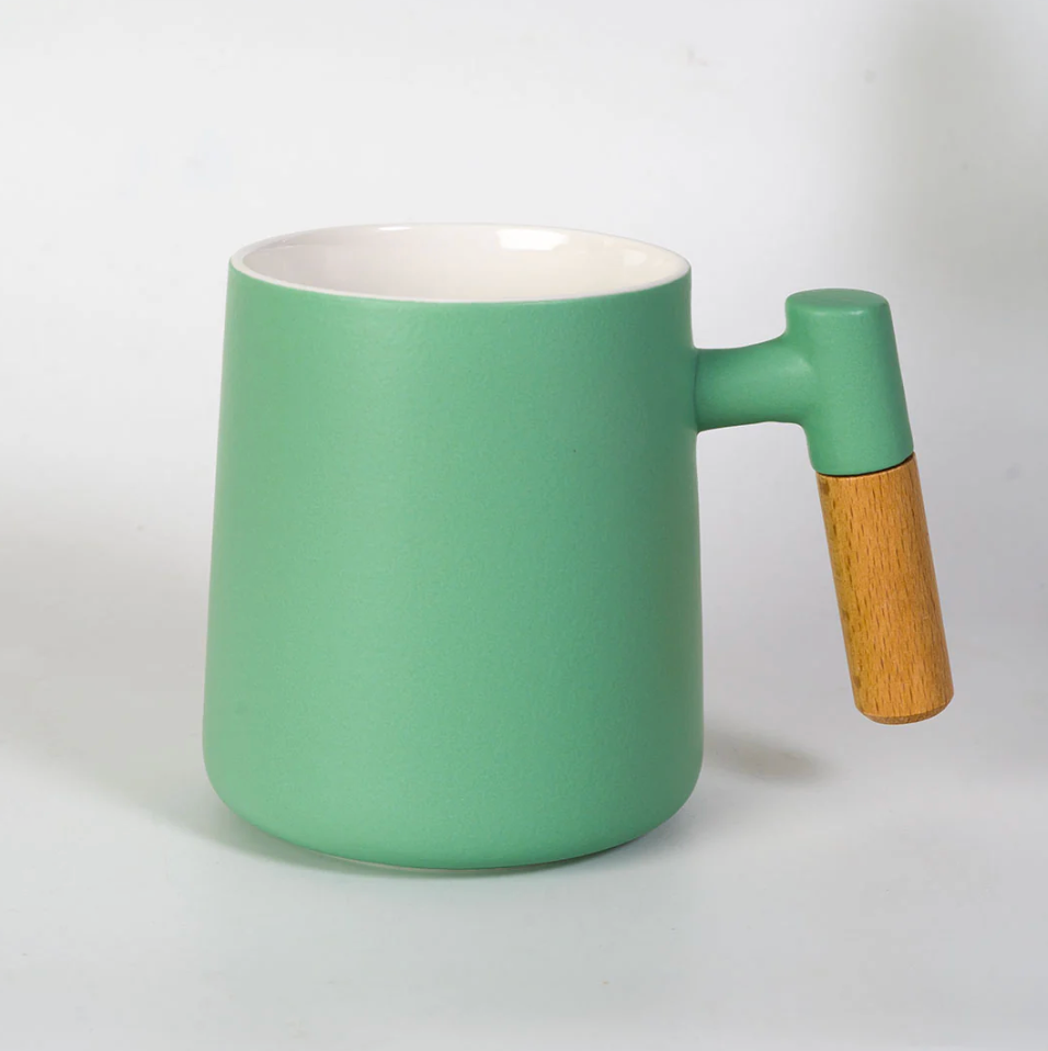15oz Wood Handle Tea Mugs with Lid and Infuser for Loose Leaf Tea
