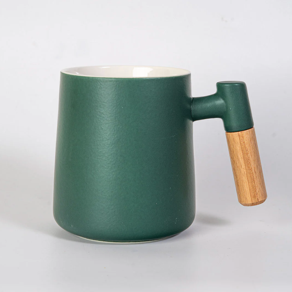 15oz Wood Handle Tea Mugs with Lid and Infuser for Loose Leaf Tea