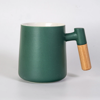 15oz Wood Handle Tea Mugs with Lid and Infuser for Loose Leaf Tea