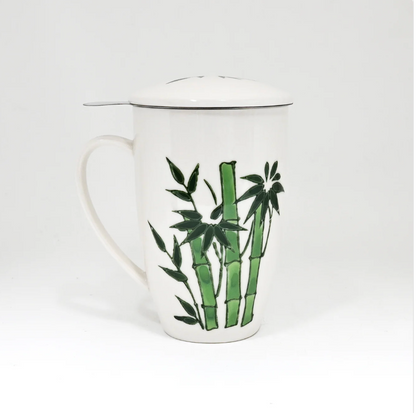 Green Bamboo Design 15oz Tea Mugs with Lid and Infuser for Loose Leaf Tea by Urban Tokyo