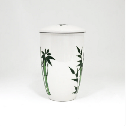 Green Bamboo Design 15oz Tea Mugs with Lid and Infuser for Loose Leaf Tea by Urban Tokyo