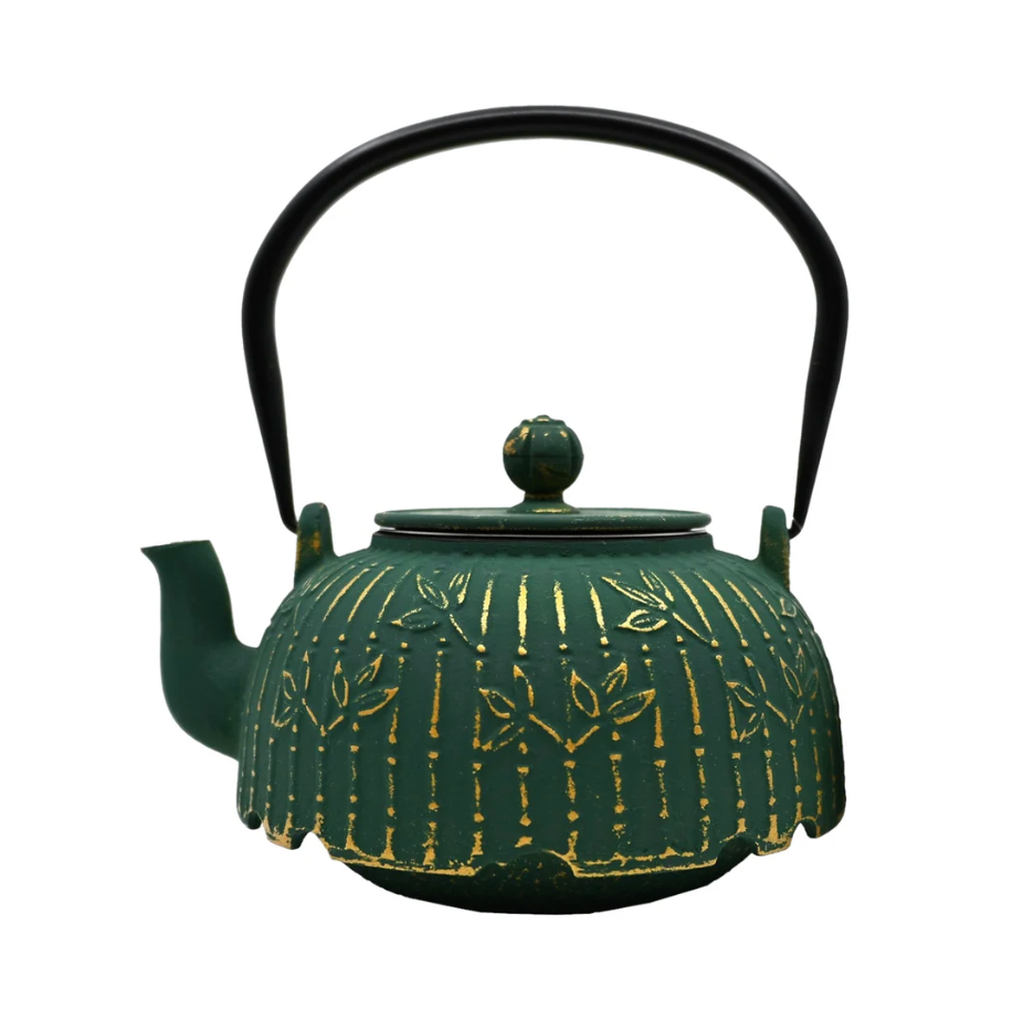 Green Bamboo Design 32oz Cast Iron Tea Pot by Urban Tokyo