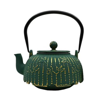 Green Bamboo Design 32oz Cast Iron Tea Pot by Urban Tokyo