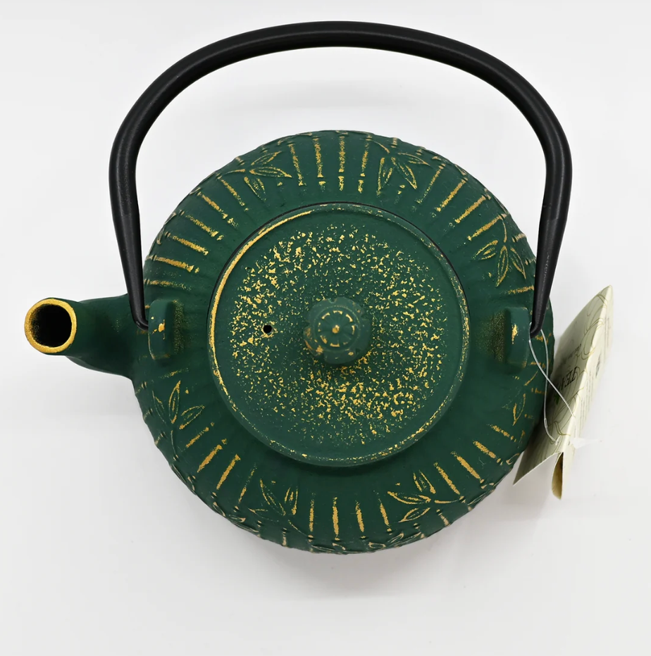 Green Bamboo Design 32oz Cast Iron Tea Pot by Urban Tokyo