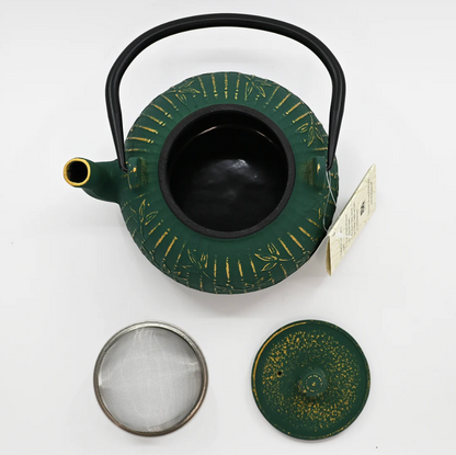 Green Bamboo Design 32oz Cast Iron Tea Pot by Urban Tokyo
