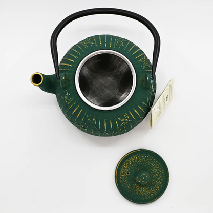 Green Bamboo Design 32oz Cast Iron Tea Pot by Urban Tokyo
