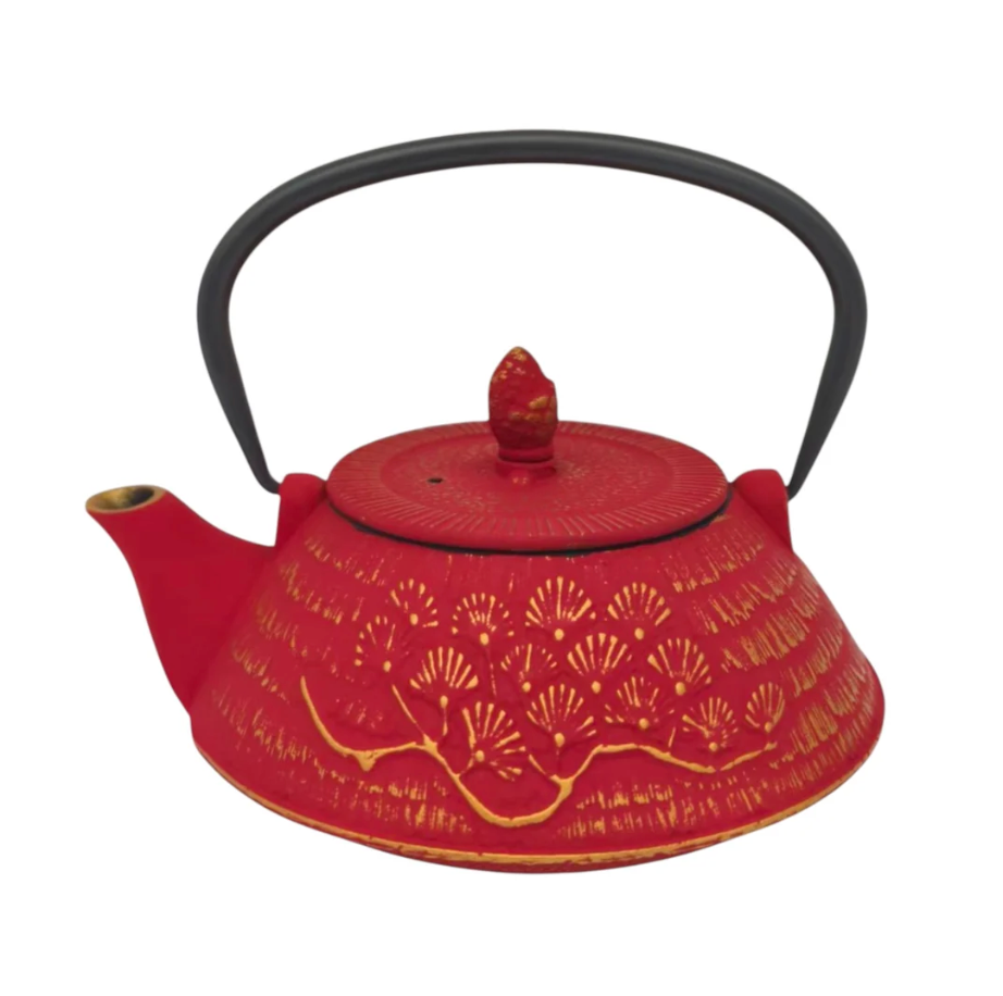 Red Ginko Design 28oz Cast Iron Tea Pot by Urban Tokyo