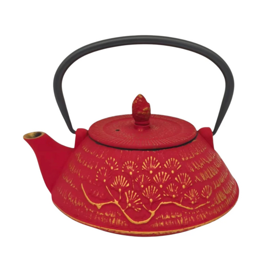 Red Ginko Design 28oz Cast Iron Tea Pot by Urban Tokyo