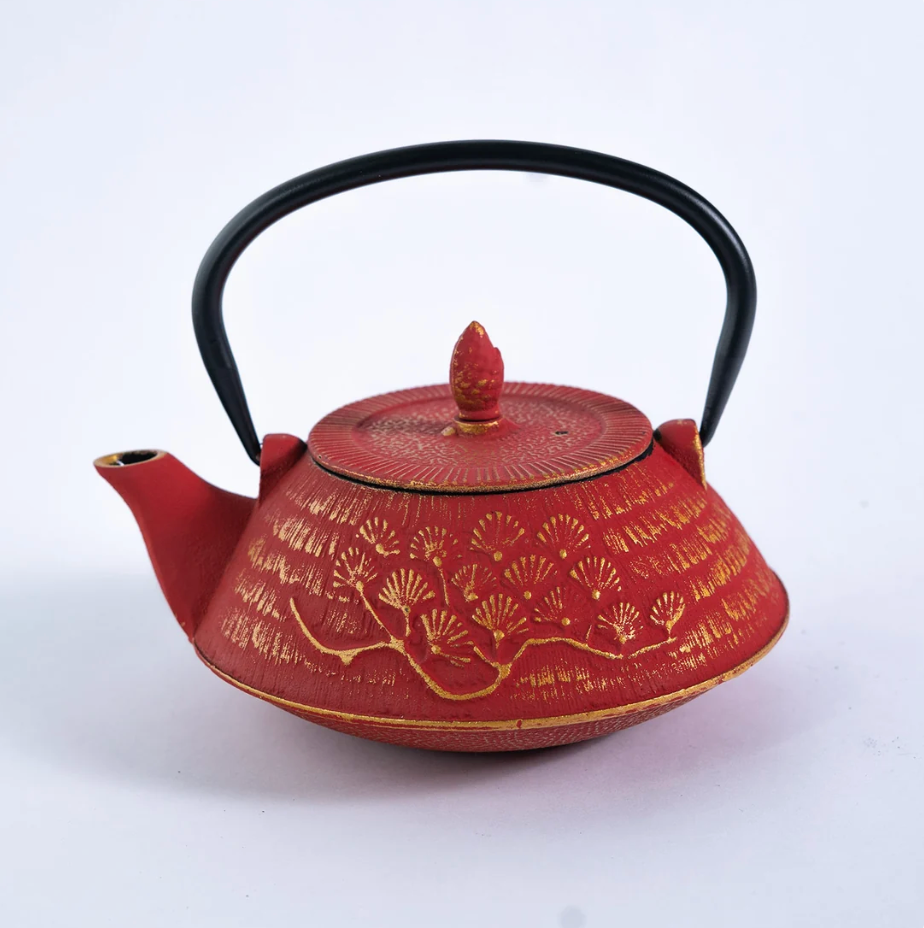 Red Ginko Design 28oz Cast Iron Tea Pot by Urban Tokyo
