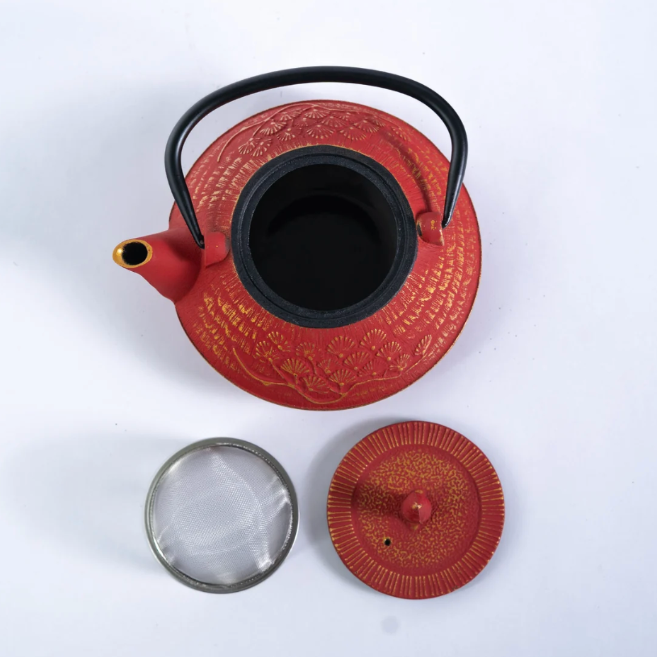 Red Ginko Design 28oz Cast Iron Tea Pot by Urban Tokyo