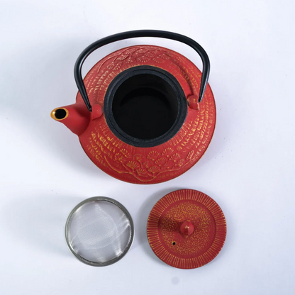 Red Ginko Design 28oz Cast Iron Tea Pot by Urban Tokyo