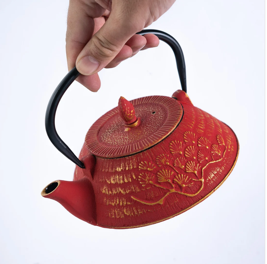 Red Ginko Design 28oz Cast Iron Tea Pot by Urban Tokyo
