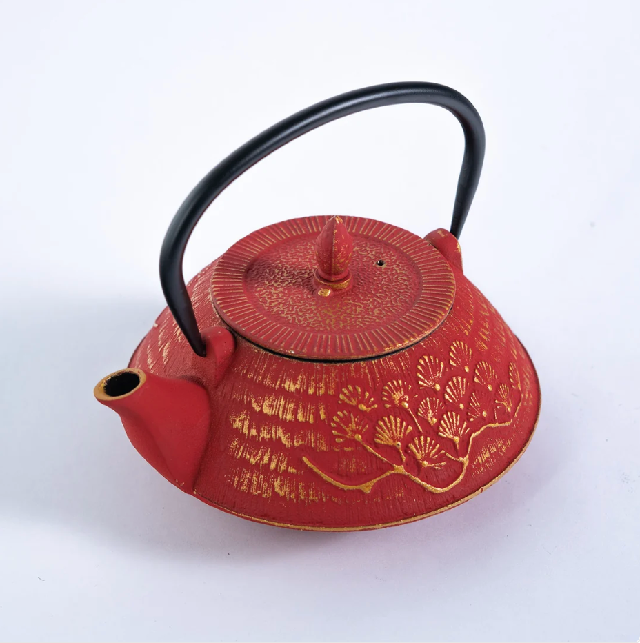 Red Ginko Design 28oz Cast Iron Tea Pot by Urban Tokyo