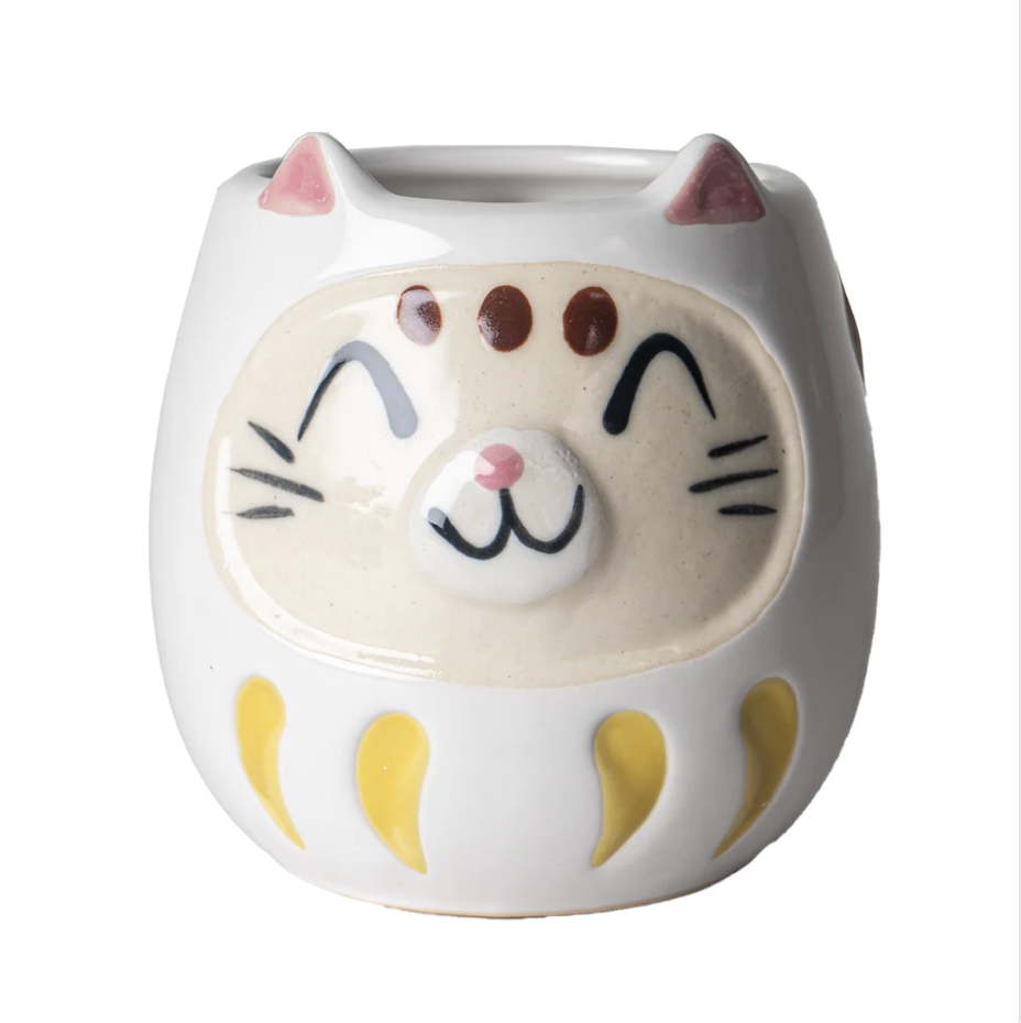 Japanese Daruma Cat Yunomi Style 10 fl oz Tea Cup Reactive Glaze by Urban Tokyo