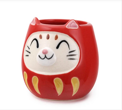 Japanese Daruma Cat Yunomi Style 10 fl oz Tea Cup Reactive Glaze by Urban Tokyo