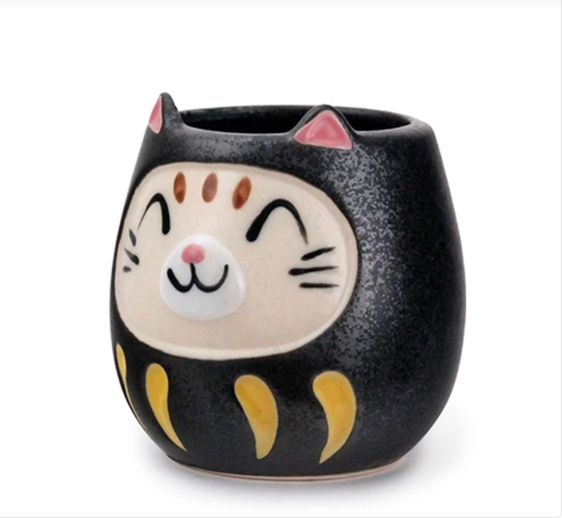 Japanese Daruma Cat Yunomi Style 10 fl oz Tea Cup Reactive Glaze by Urban Tokyo