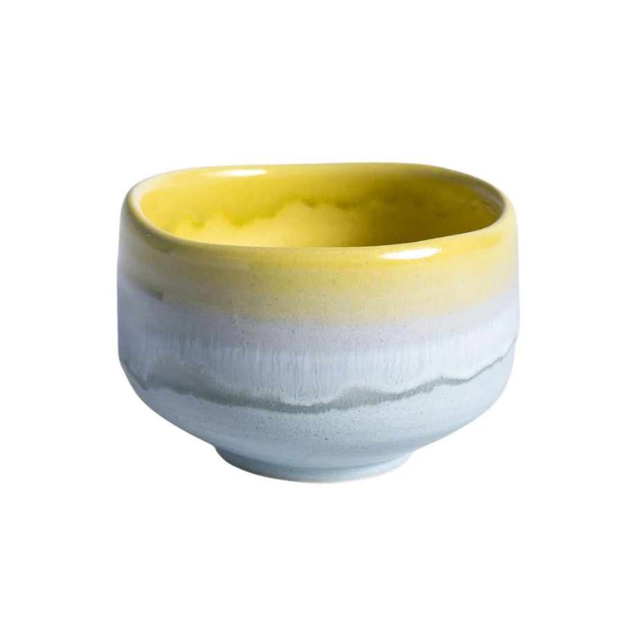 Mino Ware 12oz Matcha Bowl Yellow Blue Glazed  by Urban Tokyo